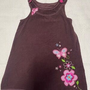 Brown Kids Dress with Pink Floral Design